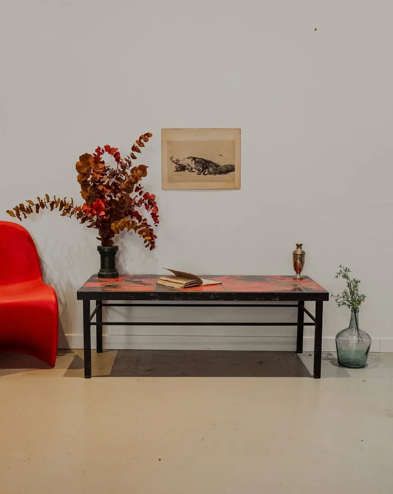 Donna, la table basse en céramique et fer noir N°925