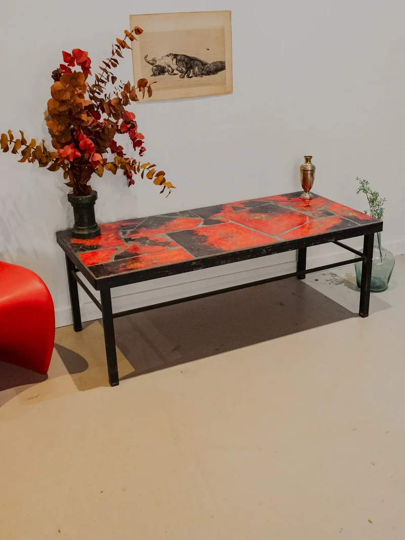 Donna, la table basse en céramique et fer noir N°925