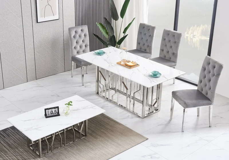 Table basse marbre blanc argent - Porto