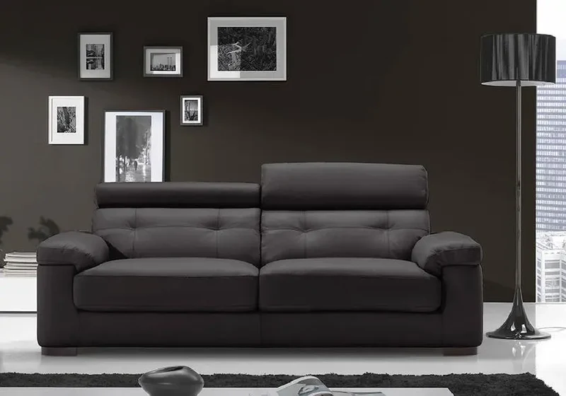Canapé droit convertible cuir noir têtières - Aaron