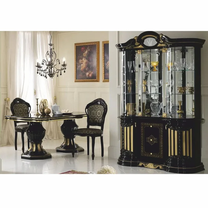 Casa Padrino Luxus Barock Vitrine Schwarz / Gold 139 x H. 213 cm - Barock Möbel - Made in Italy