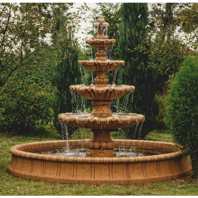 Casa Padrino Barock Springbrunnen Braun Ø 280 x H. 160 cm - Barock Garten Deko