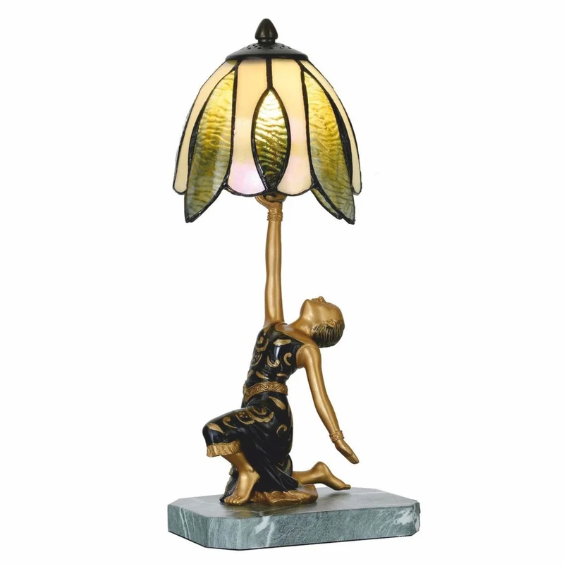Casa Padrino Art Deco Tiffany Tischleuchte Dame Gold / Schwarz / Grün H. 38 cm