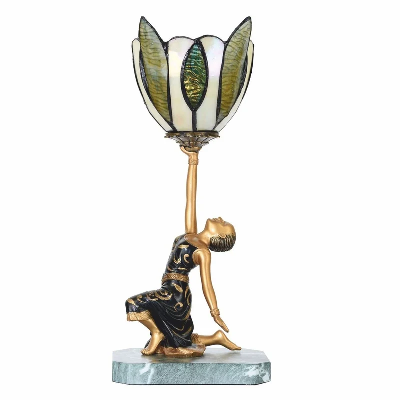 Casa Padrino Art Deco Tiffany Tischleuchte Dame Gold / Schwarz / Grün H. 38 cm
