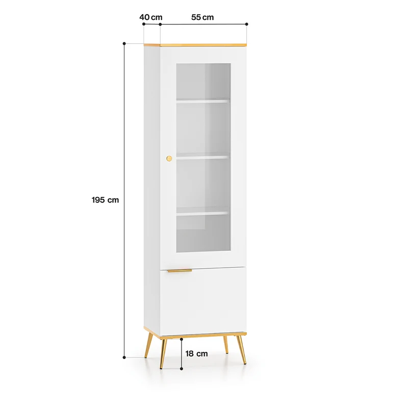 Vitrine 2 portes Zora Blanc et Doré