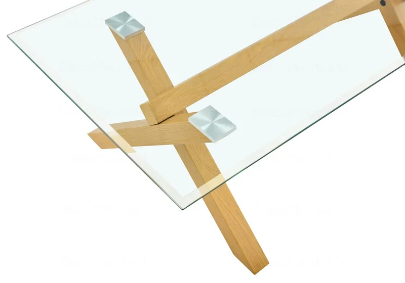 Table basse verre trempé pieds X bois - Cross
