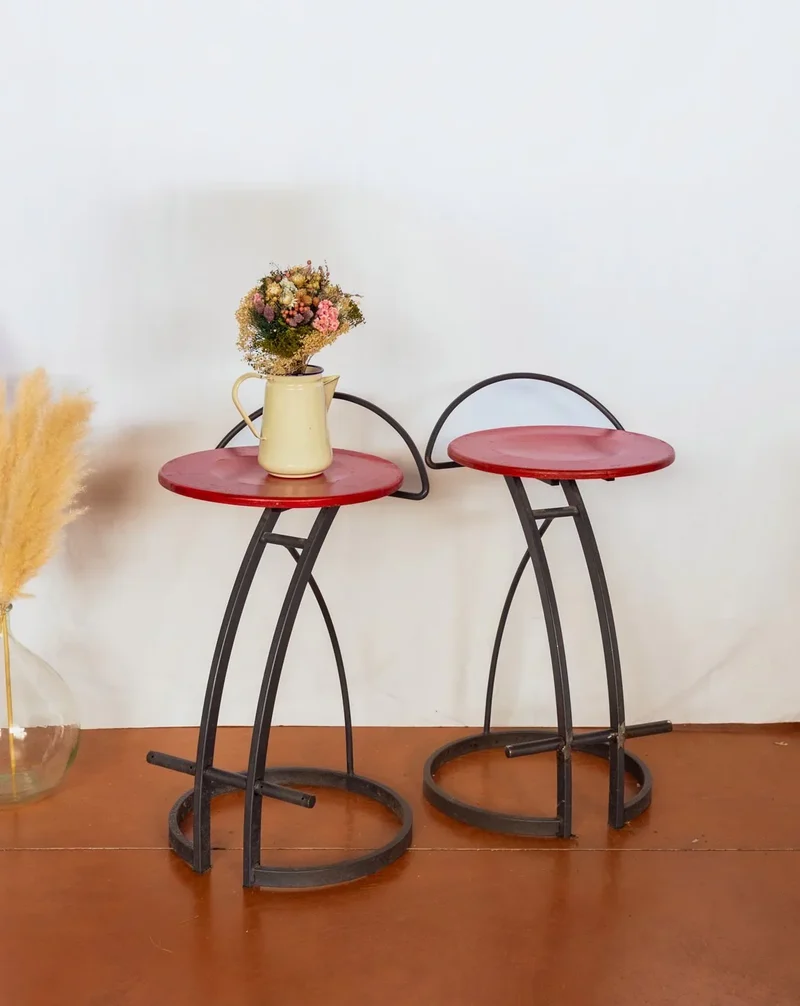 Gaston, la paire de tabourets de bar bois et métal N°154