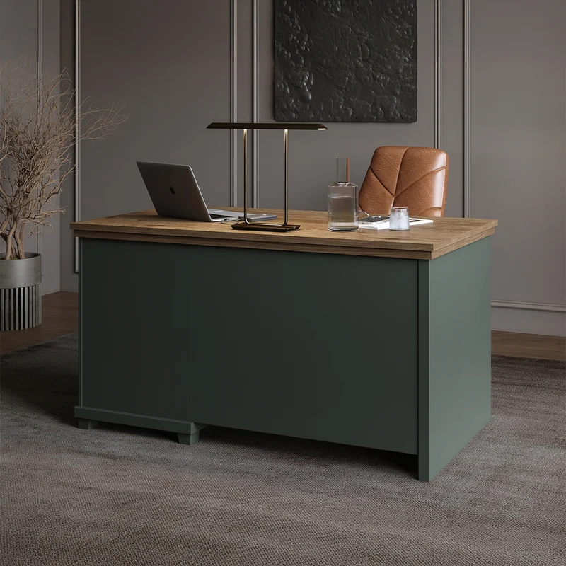 Bureau 4 tiroirs Martin Vert et Bois