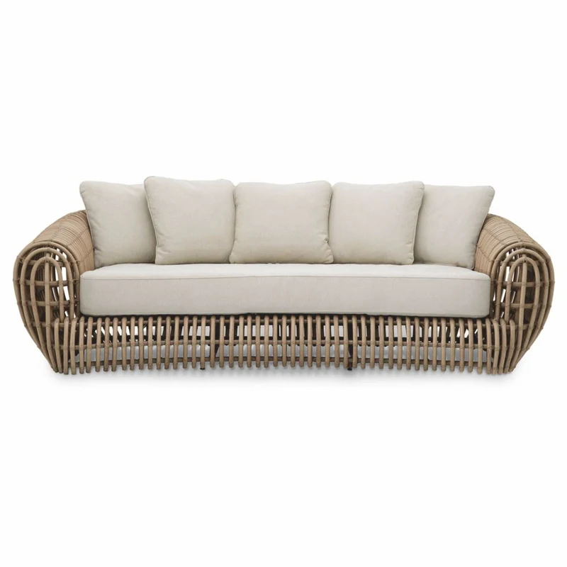 Casa Padrino Luxus Garten Sofa Braun / Sandfarben 229,5 cm - Garten & Hotel Möbel