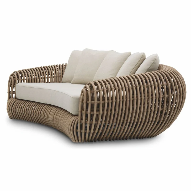 Casa Padrino Luxus Garten Sofa Braun / Sandfarben 229,5 cm - Garten & Hotel Möbel