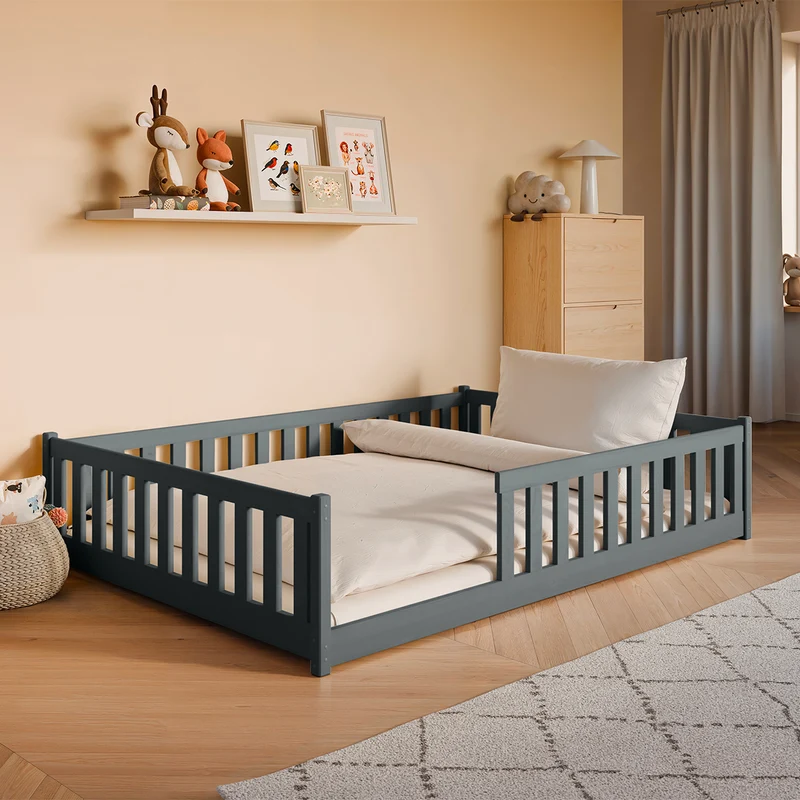 Lit au sol 140x200 sommier inclus Maya Anthracite