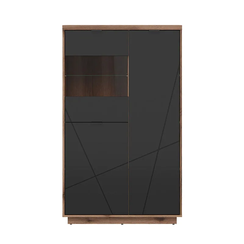 Vitrine 3 portes Sven Noir et Bois