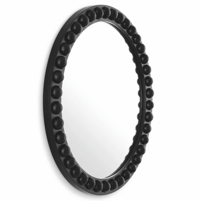 Casa Padrino Luxus Spiegel Schwarz Ø 80 cm - Runder Luxus Wandspiegel