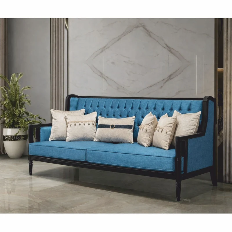 Casa Padrino Luxus Barock Sofa Blau / Schwarz 230 cm - Barockstil Wohnzimmer Möbel