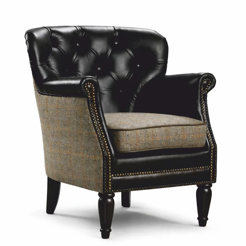 Casa Padrino Luxus Chesterfield Leder Sessel Schwarz / Grau - Wohnzimmer Möbel