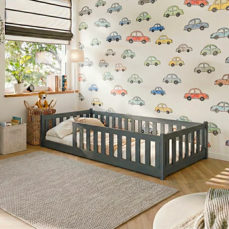 Lit au sol 90x190 sommier inclus Maya Anthracite