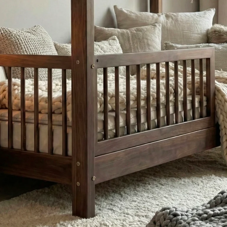 Lit cabane 90x190 barrière et sommier inclus pieds 10 cm Rosalie Bois foncé