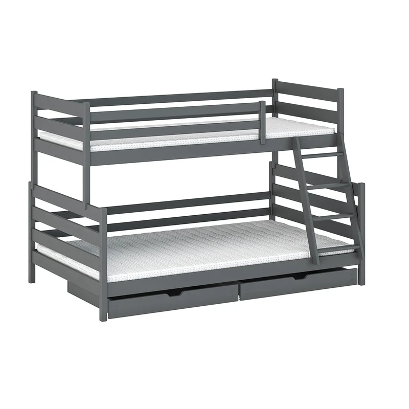 Lit superposé 90-120x200 sommiers et tiroirs inclus Léo Anthracite