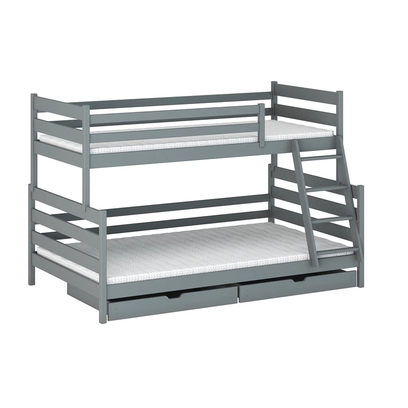 Lit superposé 90-120x200 sommiers et tiroirs inclus Léo Gris