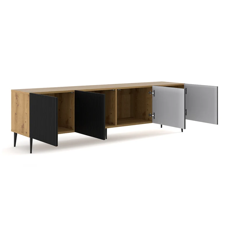 Meuble TV 4 portes 200 cm Philaé Bois et Noir