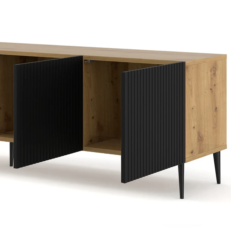 Meuble TV 4 portes 200 cm Philaé Bois et Noir