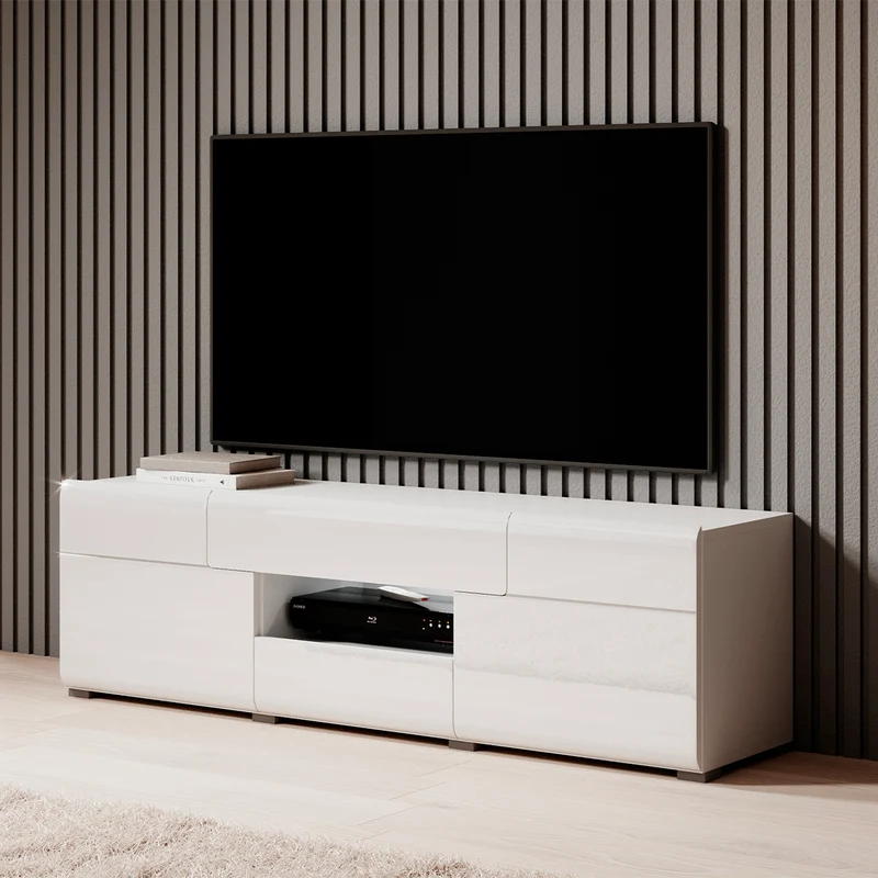 Meuble TV 2 portes 2 tiroirs 159 cm Jules Blanc