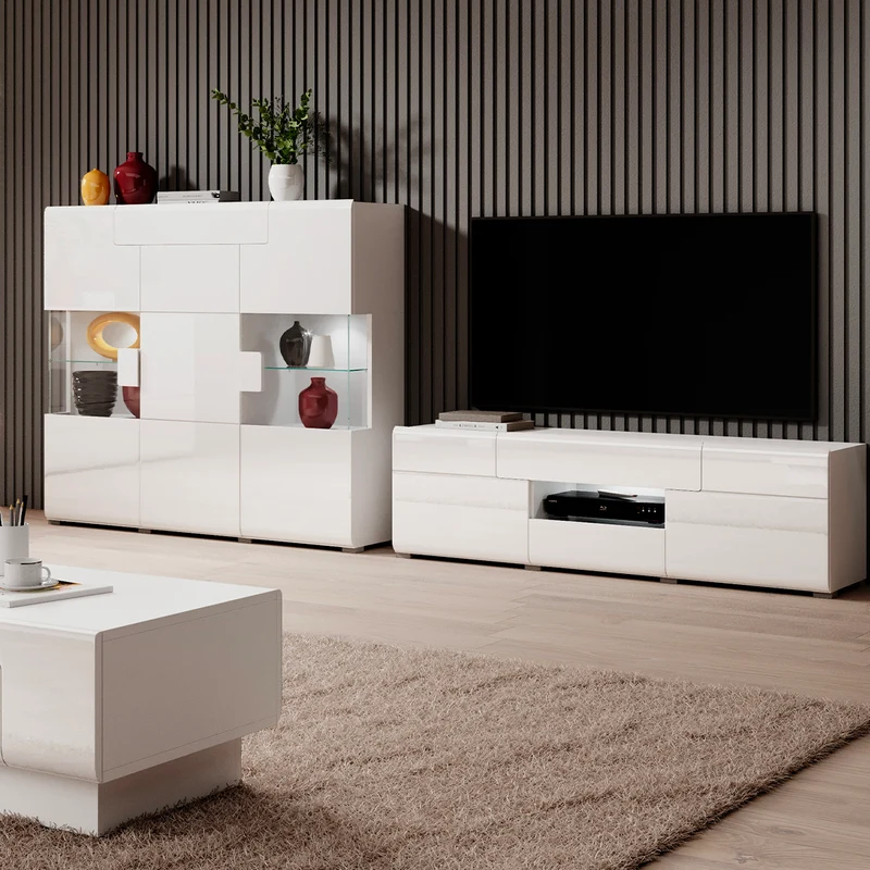 Meuble TV 2 portes 2 tiroirs 159 cm Jules Blanc