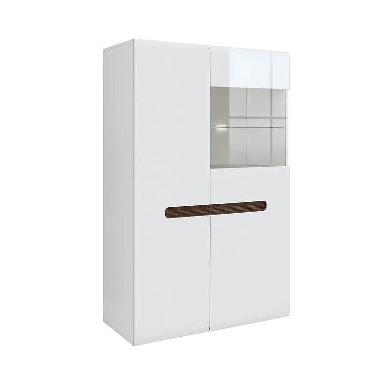 Vaisselier bas 2 portes avec LED Darrel Blanc laqué et Bois