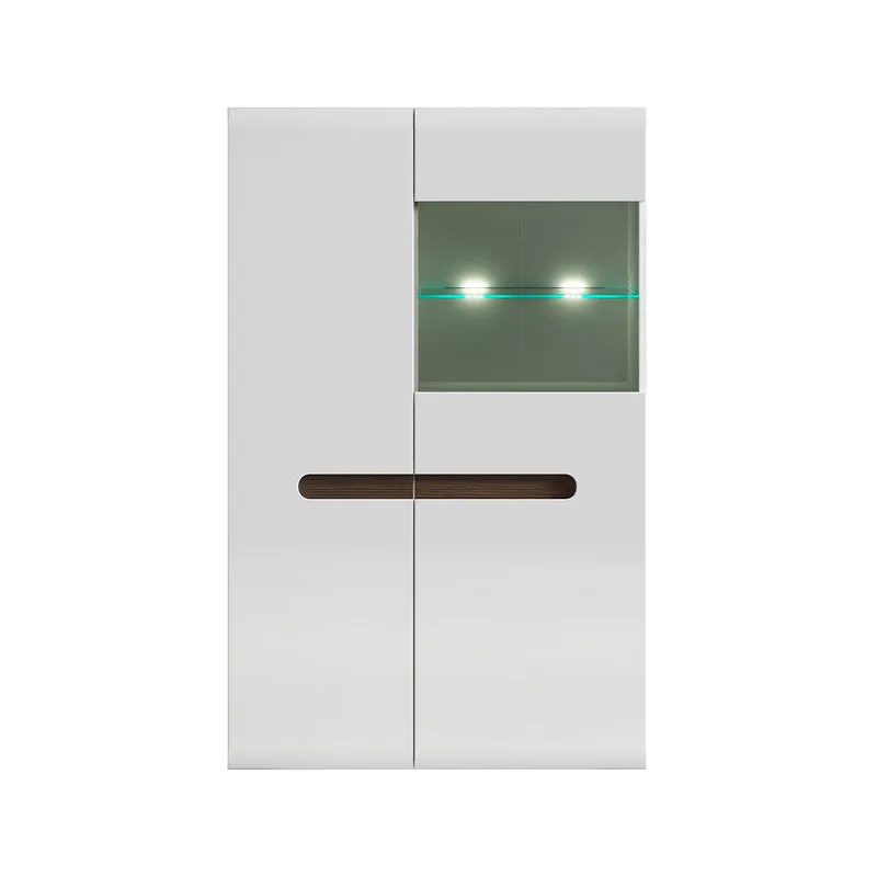 Vaisselier bas 2 portes avec LED Darrel Blanc laqué et Bois