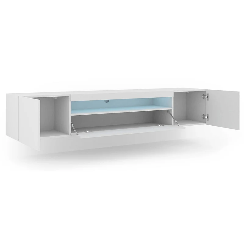 Meuble TV mural 3 portes 200 cm LED Aurus Blanc