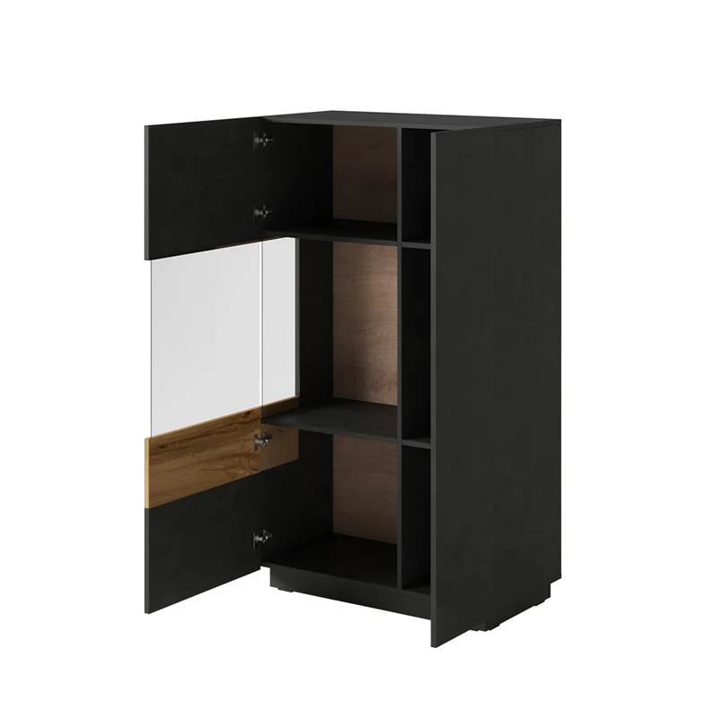 Vaisselier 2 portes ouverture gauche Andrea Gris anthracite et Bois