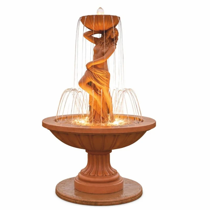 Casa Padrino Jugendstil Springbrunnen, prunkvoller Gartenbrunnen in Braun, Ø 130 x H. 195 cm