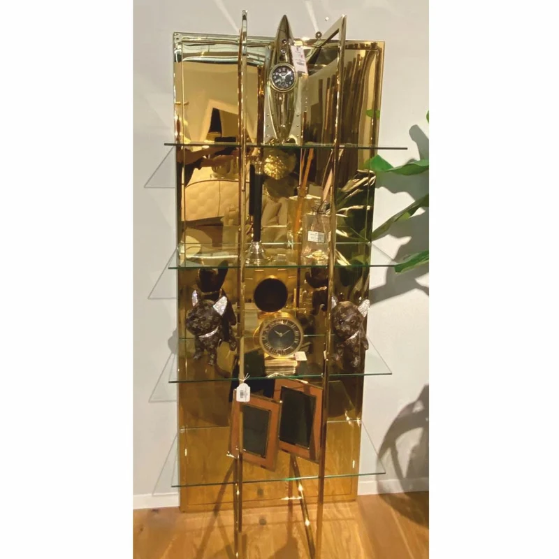 Casa Padrino Metall Regalschrank mit Spiegel Gold H. 200 cm - Metall Möbel
