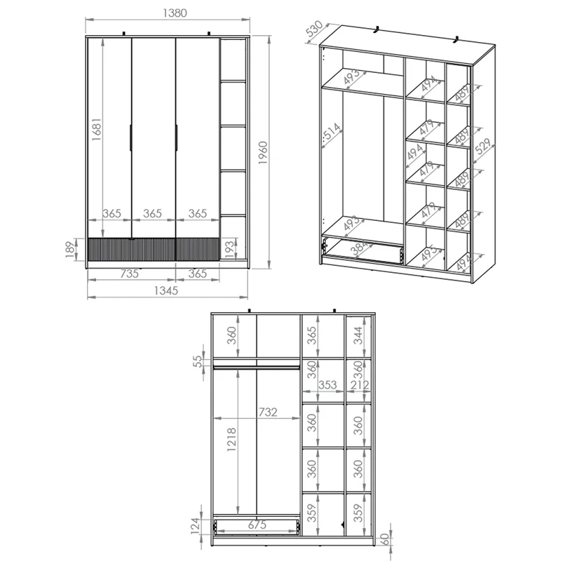 Armoire 3 portes 1 tiroir Ronan Blanc