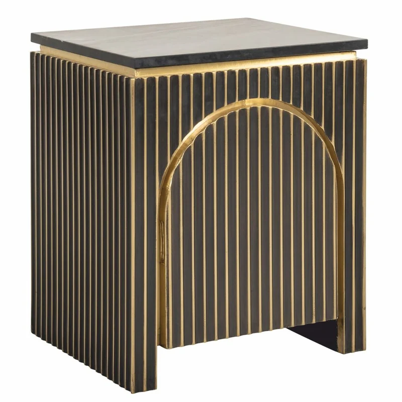 Casa Padrino Luxus Nachttisch mit Tür und Marmorplatte Schwarz / Gold H. 60 cm