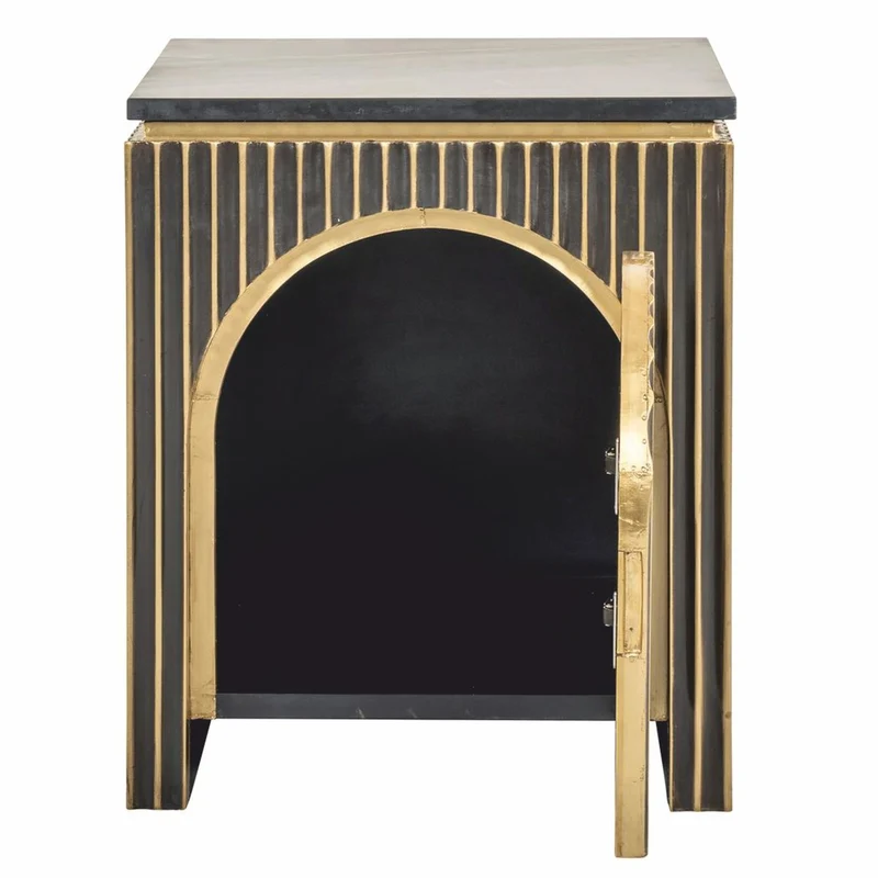 Casa Padrino Luxus Nachttisch mit Tür und Marmorplatte Schwarz / Gold H. 60 cm