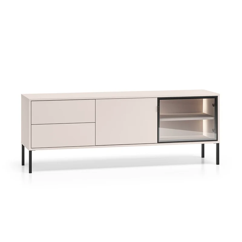 Meuble TV 2 portes 2 tiroirs 160 cm LED inclus Paige Cachemire et Noir