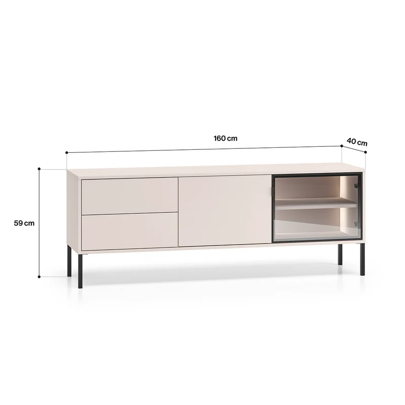 Meuble TV 2 portes 2 tiroirs 160 cm LED inclus Paige Cachemire et Noir