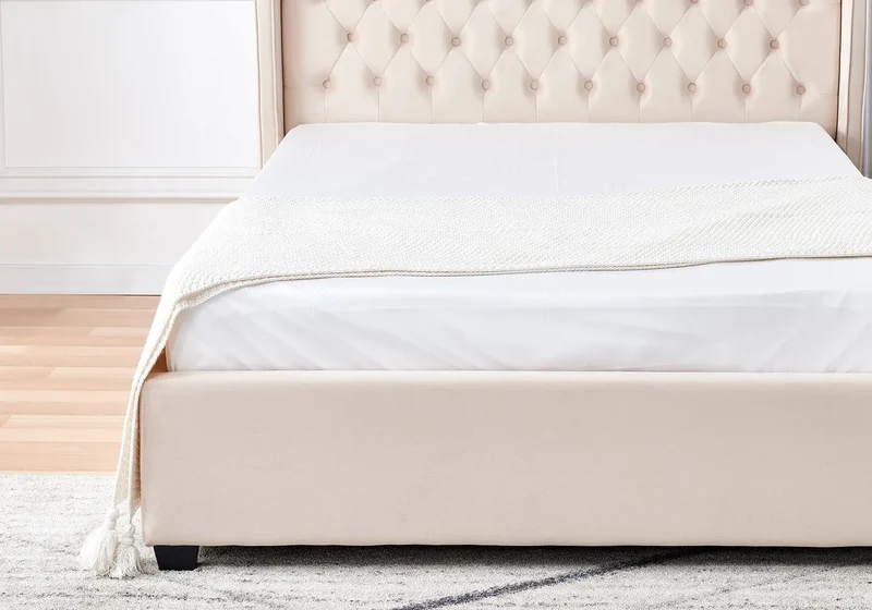 Lit capitonné velours beige - Vora