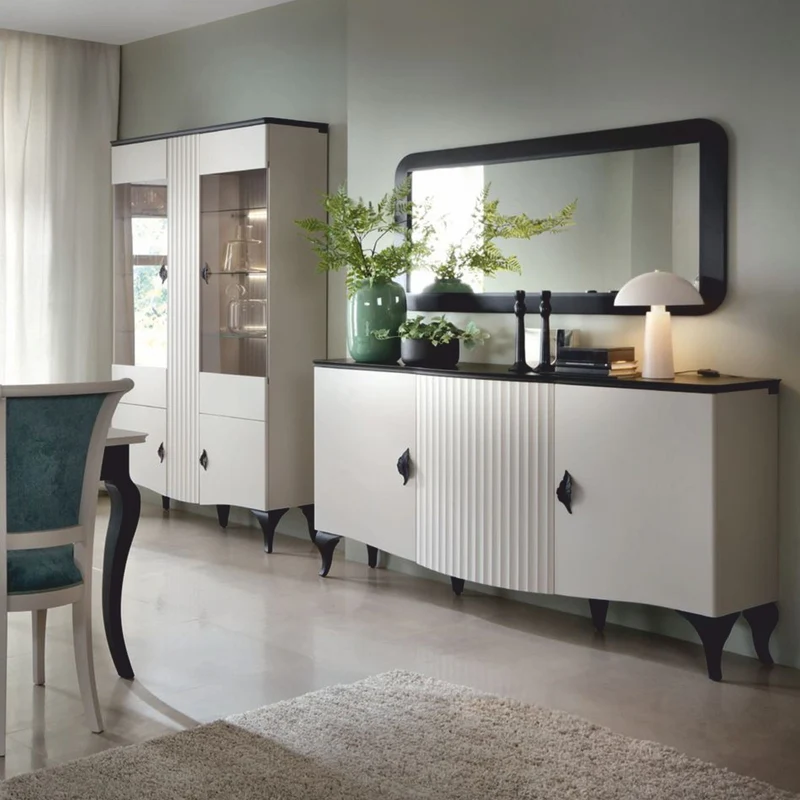 Casa Padrino Luxus Art Deco Sideboard Weiß / Schwarz 173,4 cm - Art Deco Möbel