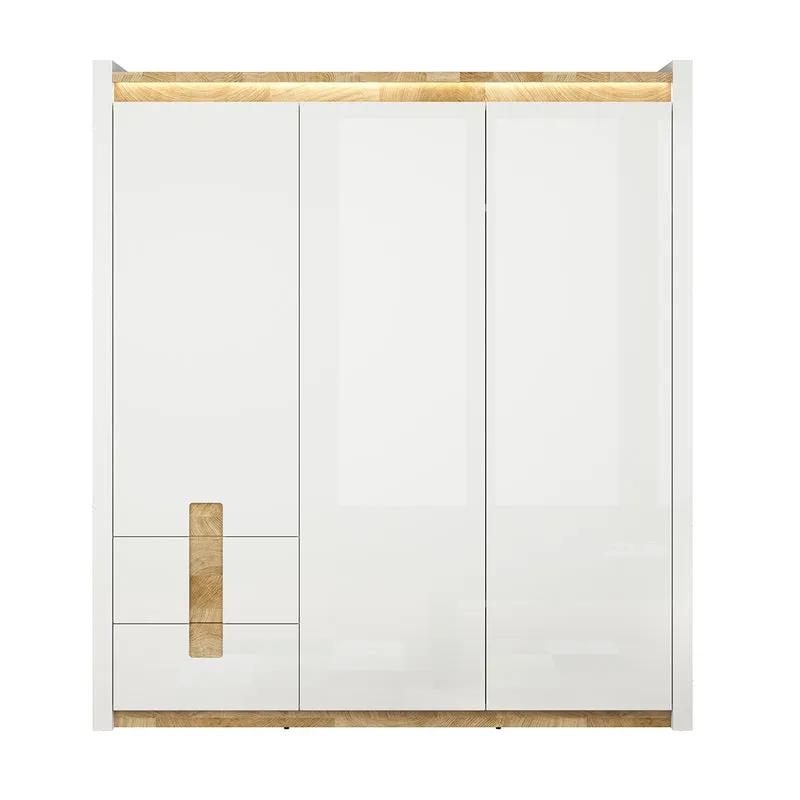 Armoire 3 portes avec LED Helios Blanc laqué et Bois