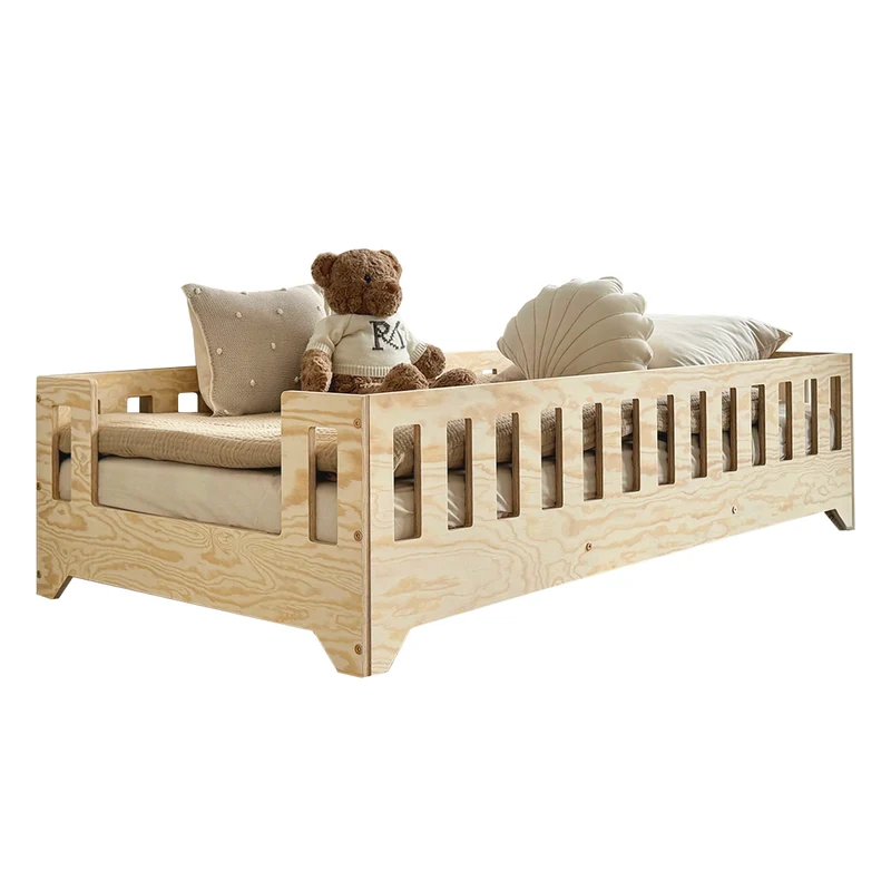 Lit au sol 80x160 entrée latérale sommier inclus Clarisse Bois