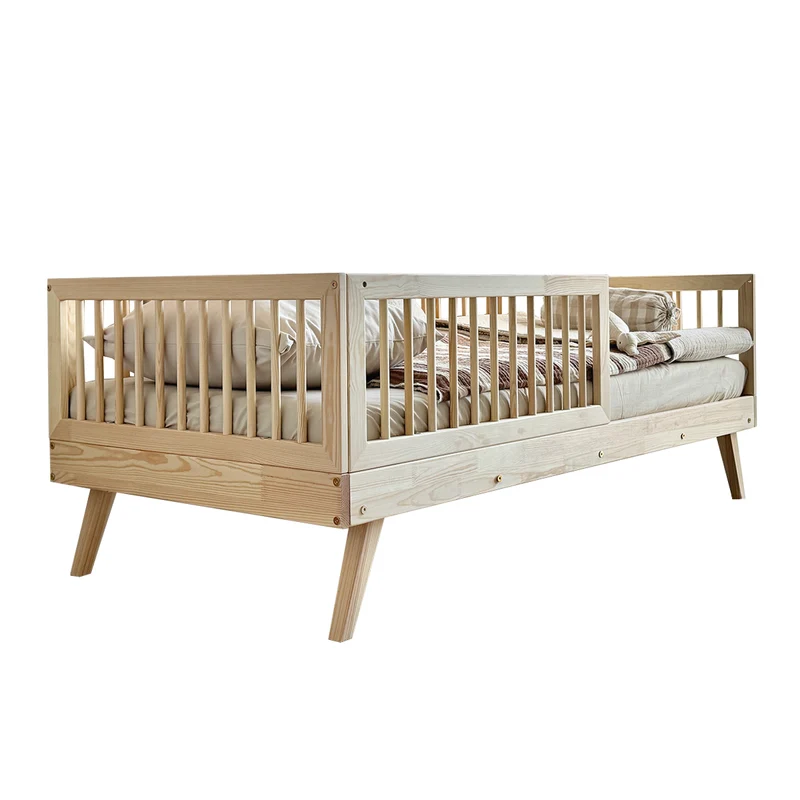 Lit 90x190 barrière haute et sommier inclus pieds 20 cm Maylis Bois