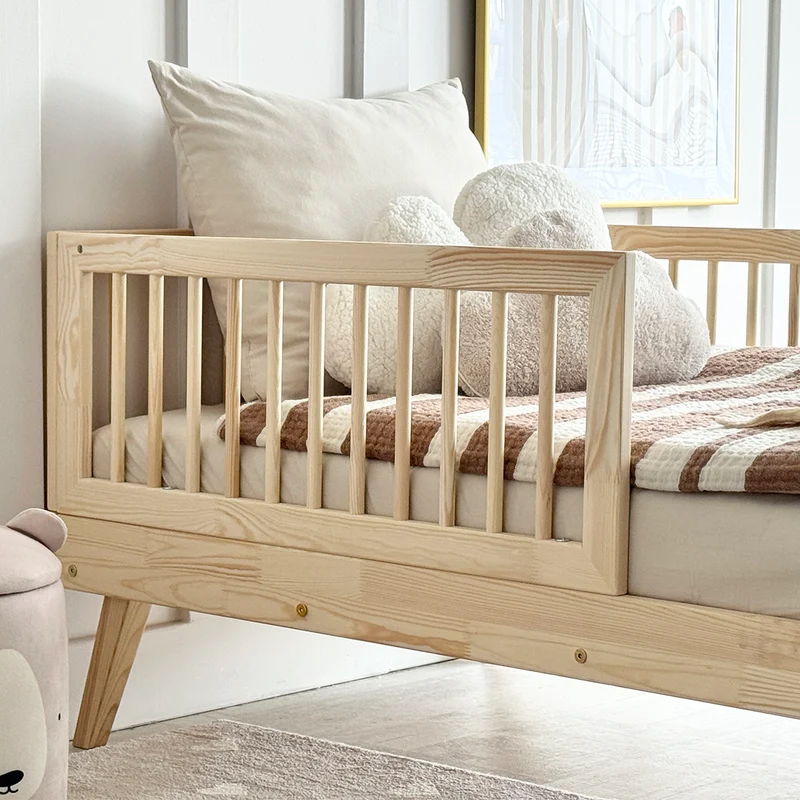 Lit 90x190 barrière haute et sommier inclus pieds 20 cm Maylis Bois