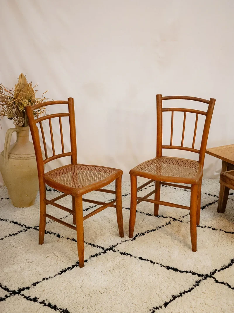 Claude, la paire de chaises en bois et cannage N°978
