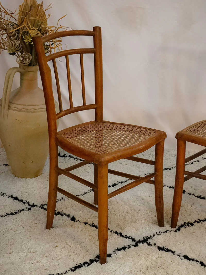 Claude, la paire de chaises en bois et cannage N°978