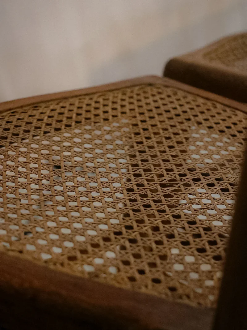 Claude, la paire de chaises en bois et cannage N°978
