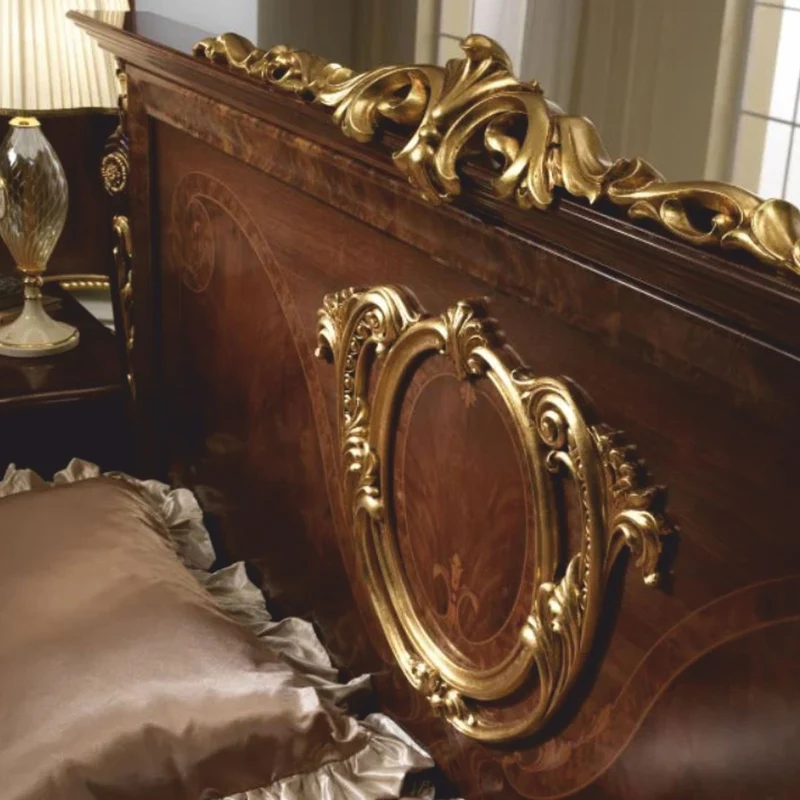Casa Padrino Luxus Barock Doppelbett Dunkelbraun / Gold - Barock Möbel - Made in Italy