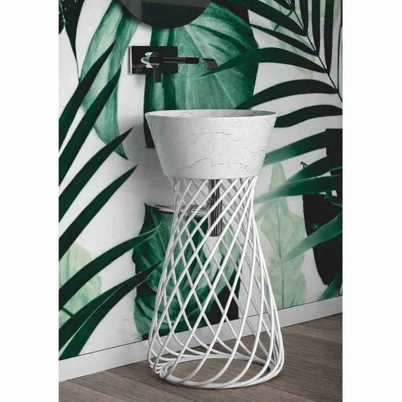 Casa Padrino Luxus Keramik Waschbecken mit Metallständer Weiß H. 85 cm - Made in Italy