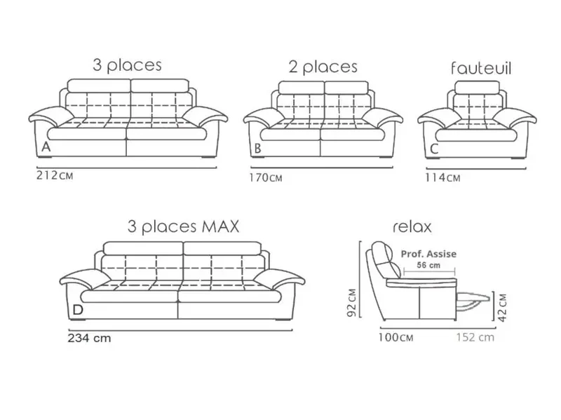 Canapé droit relax ou fixe en cuir marron - Marc